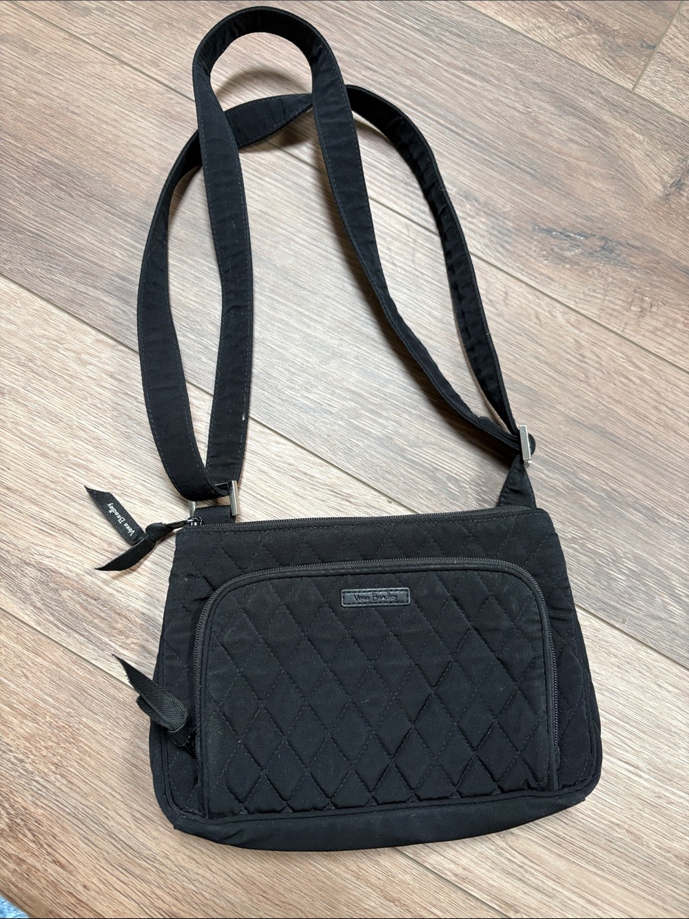 Vera Bradley Black Quilted Crossbody Shoulder Bag Rose interior 10.5x7.5”